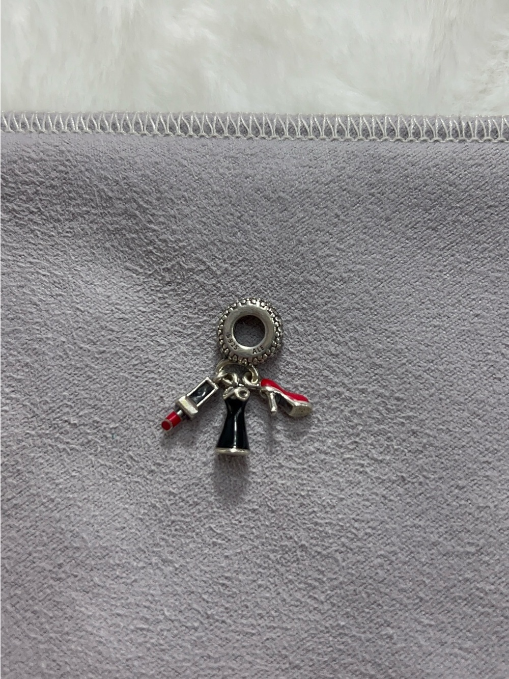 Pandora Silver Charm Dangle with Red & Black Enamel Accents